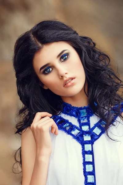 Beautiful Sexy Woman Glamour Fashion Model Wearing Stylish Dress Crimea — Stock Photo, Image