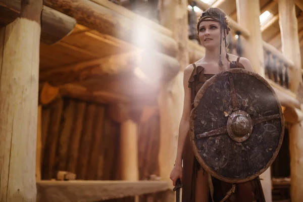 Viking Egy Hagyományos Harcos Ruhák Ősi Időkben Amazon Fantázia Divat — Stock Fotó