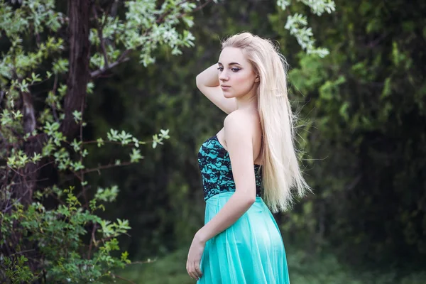 Princess Young Beautiful Pretty Woman Posing Long Evening Luxury Dress — Stock Photo, Image