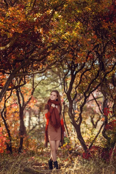 Портрет красивої дівчини, що гуляє по парку. Посміхаючись. Тепла сонячна погода. На відкритому повітрі — стокове фото