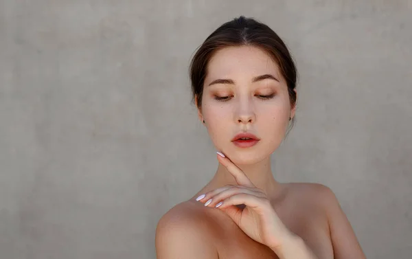 Retrato Hermosa Piel Cuidado Mujer Asiática Disfrutar Feliz Tocando Cara —  Fotos de Stock