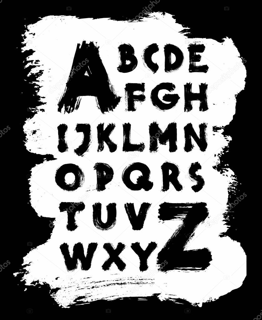 Detailed hand written brush font. Vector alphabet