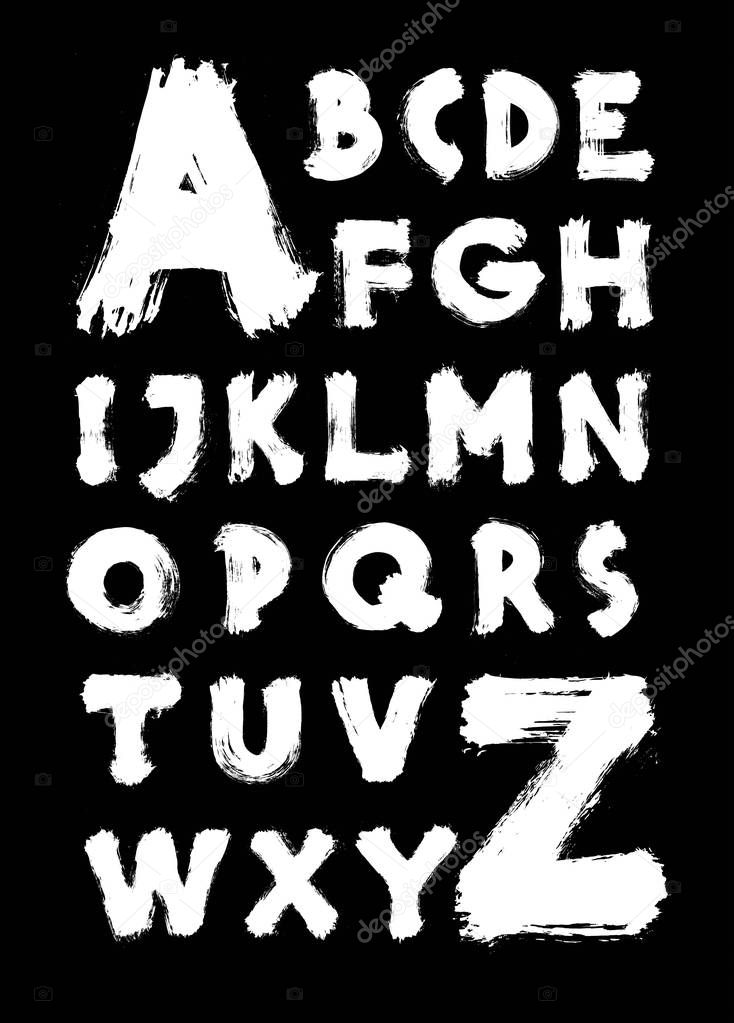 Detailed hand written brush font. Vector alphabet