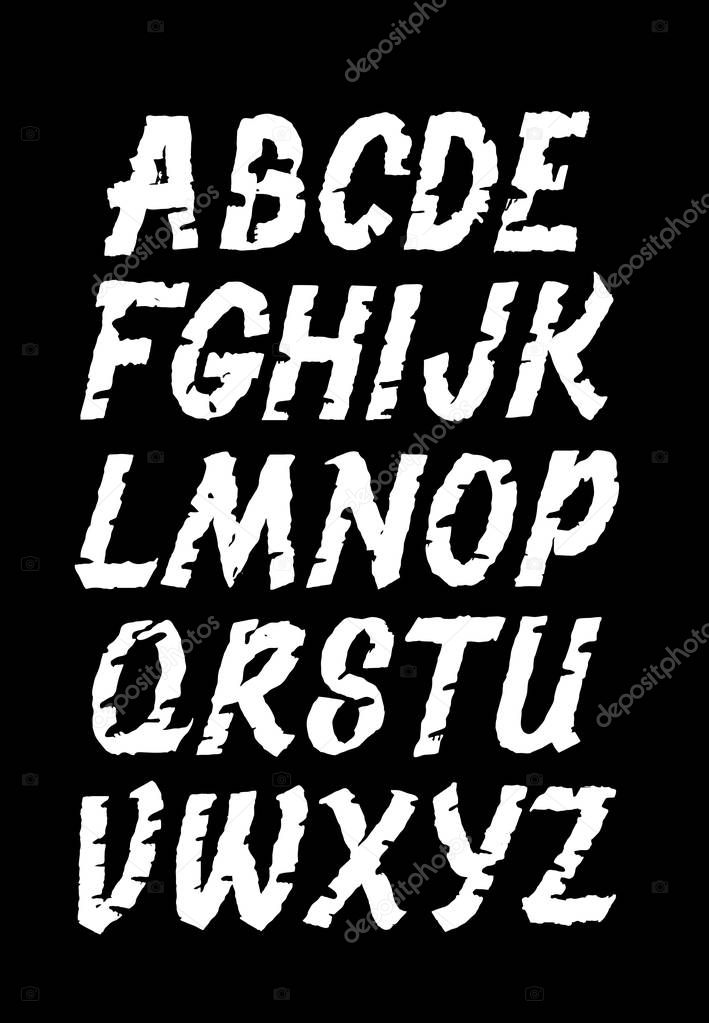 Hand lettering grunge font. Vector alphabet