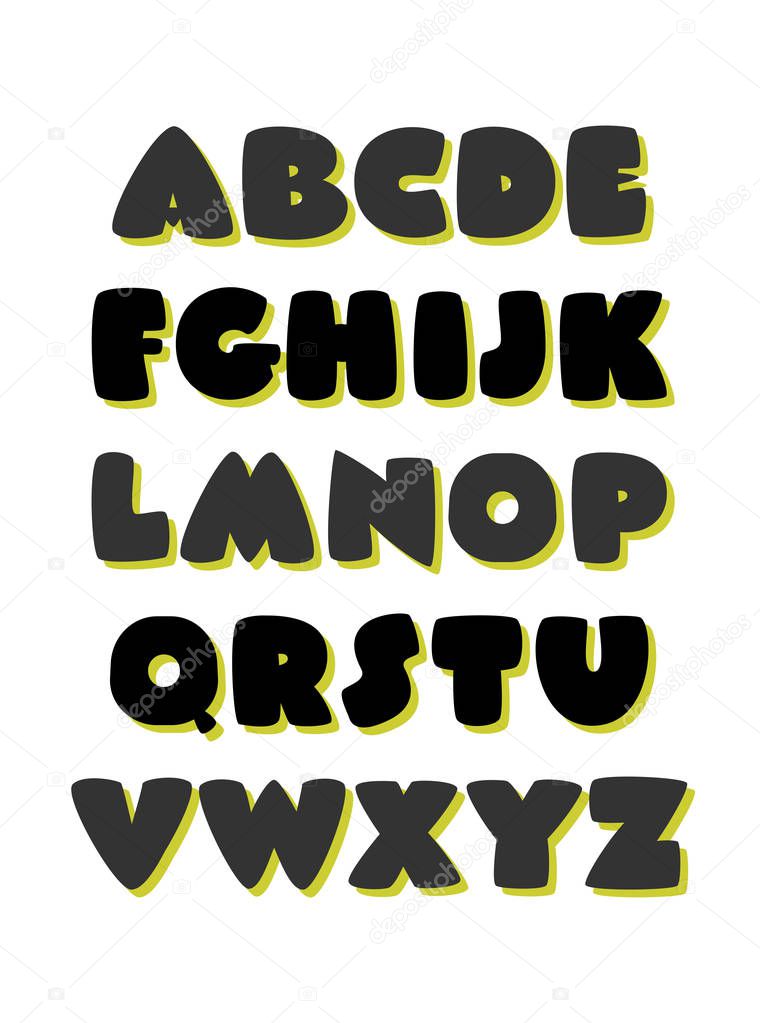 Extra bold comic style font. Vector alphabet