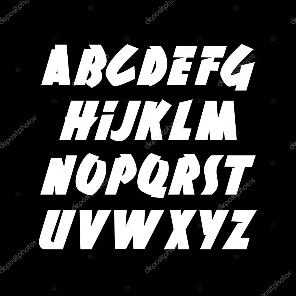 Hand drawn dynamic font. Editable vector alphabet