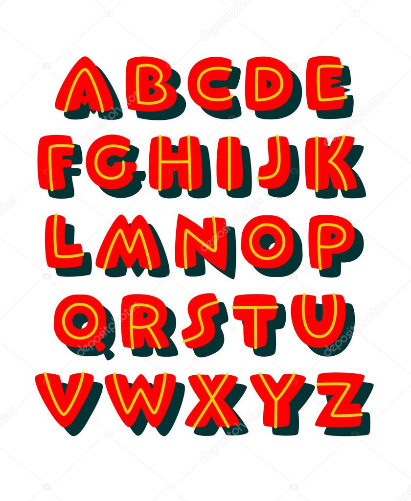 Doodle bold comic style font. Vector alphabet