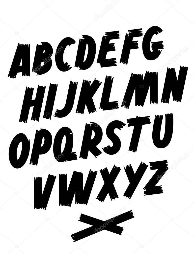 Brush font. Hand lettering. Editable vector alphabet.