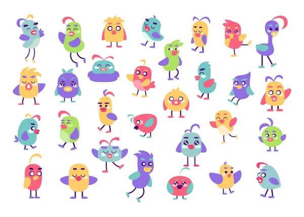 Set di felici uccelli colorati cartone animato — Vettoriale Stock