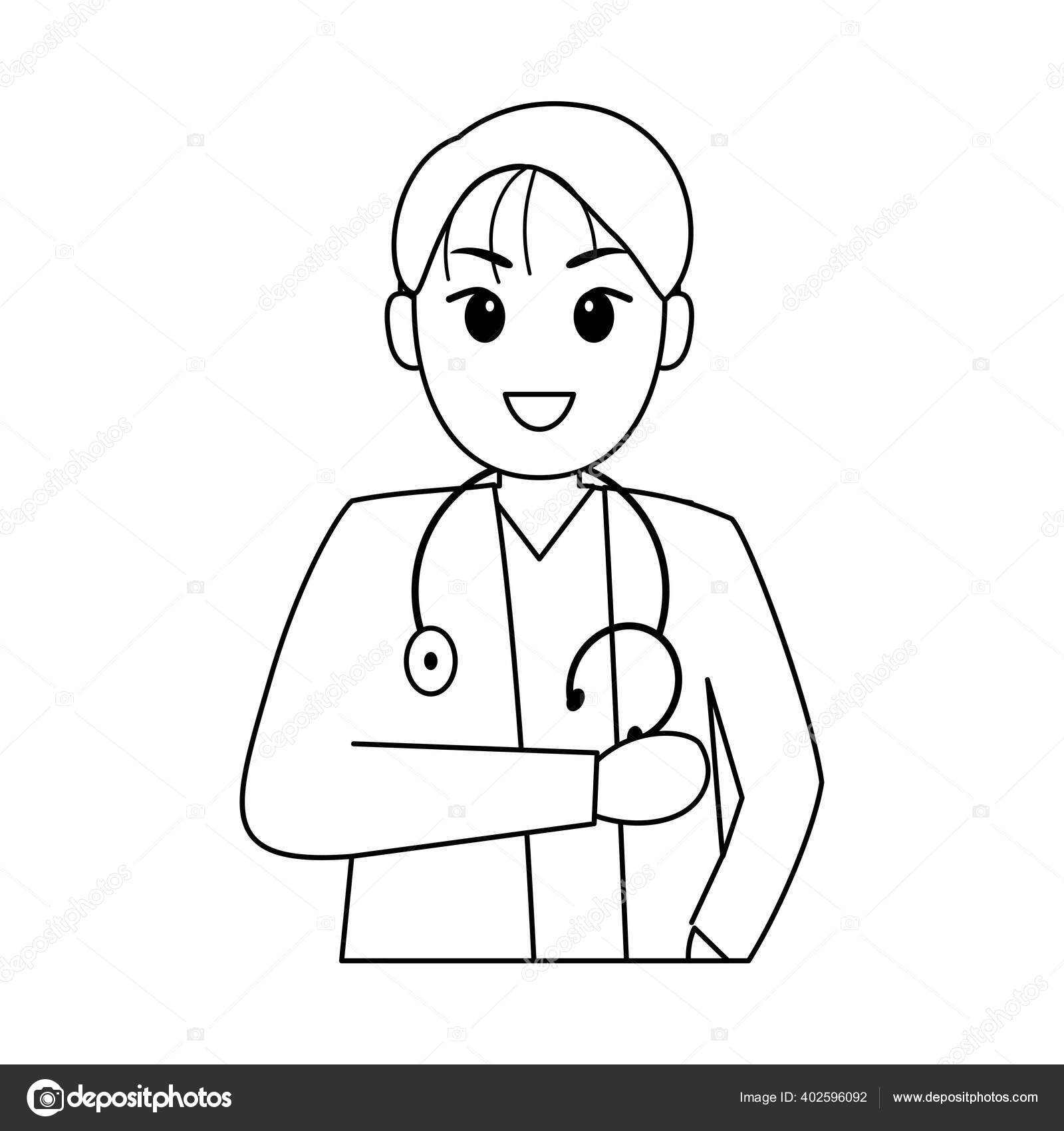 Desenho da página da coloração do médico dos desenhos animados imagem  vetorial de Oleon17© 114145582