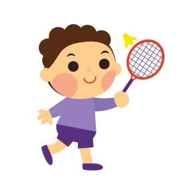 Badminton oynayan yalnız bir çocuk.