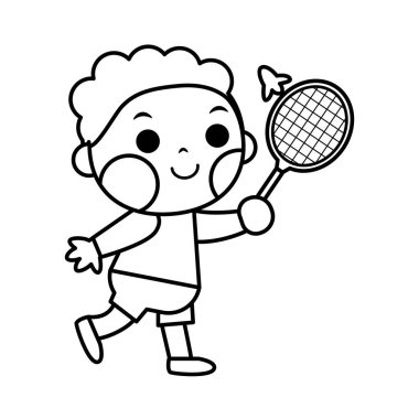 Badminton oynayan yalnız bir çocuk.