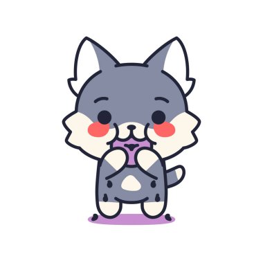 Yavru kedi çörek yiyor.