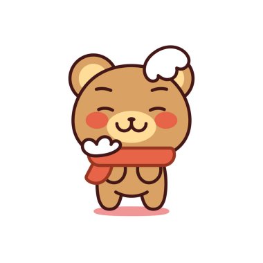 Eşarp ve şapkalı izole ayı kawaii.