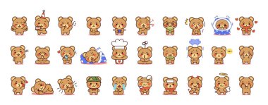 Bir dizi ayı kawaii emojisi.