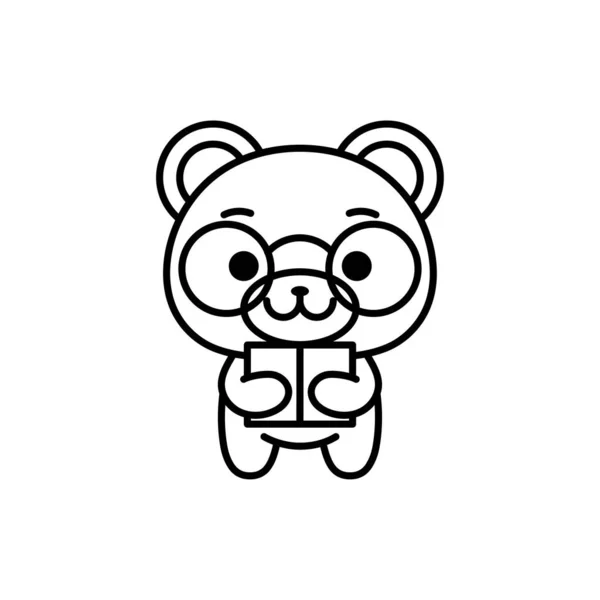 Oso de lectura aislado kawaii — Vector de stock