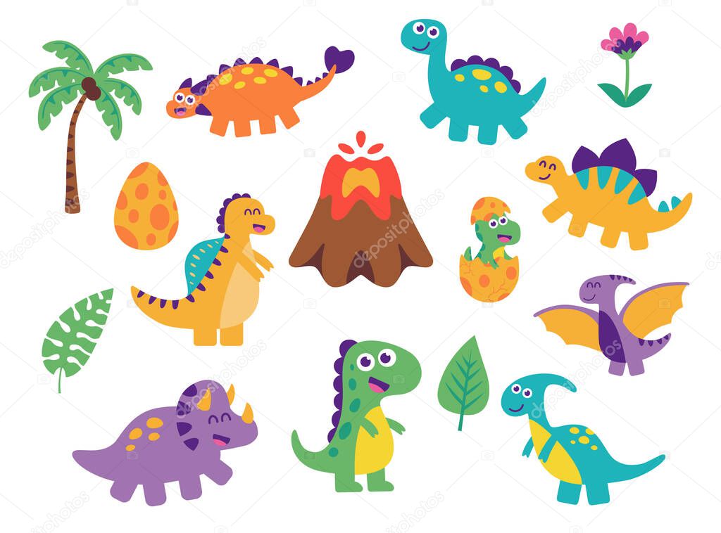 Isolated set group baby dino