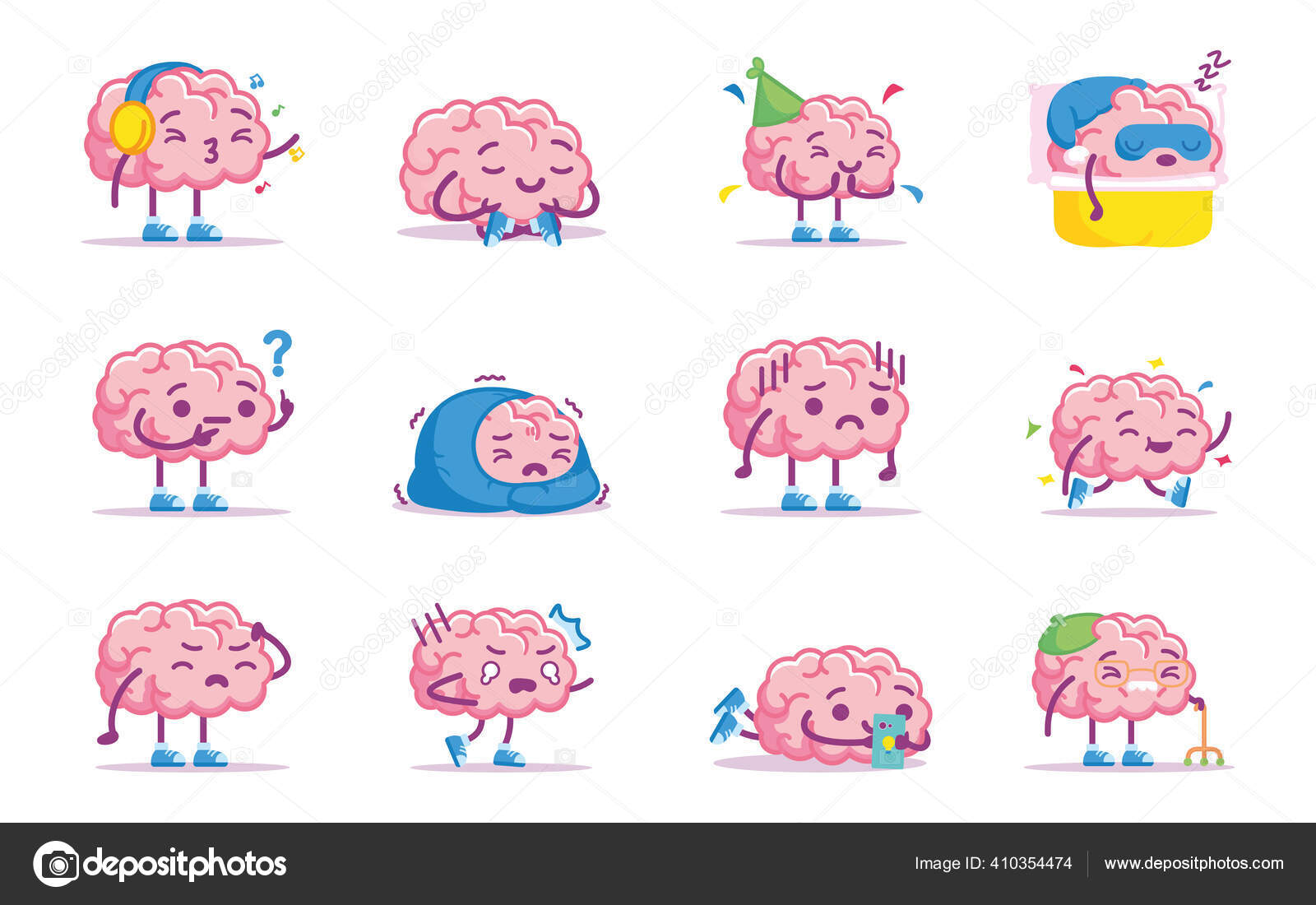 Isolated set group brain emoji Stock Illustration by ©Illustratiostock