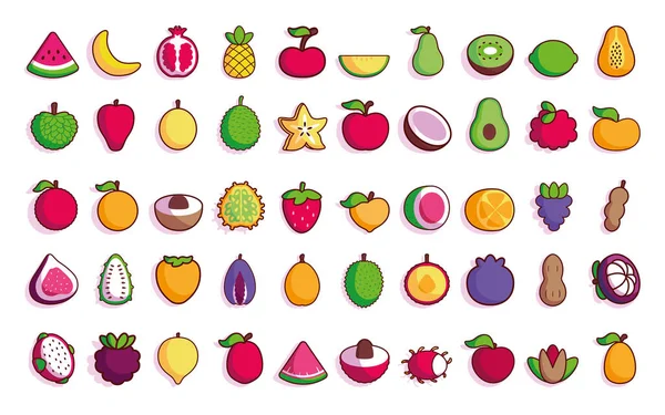Ensemble isolé fruits complets — Image vectorielle