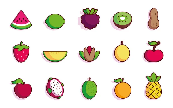 Ensemble isolé fruits complets — Image vectorielle