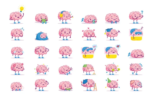 Odizolowana grupa emoji mózgu — Wektor stockowy