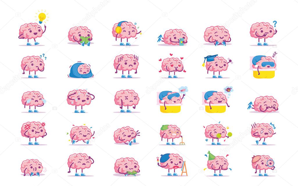 Isolated set group brain emoji