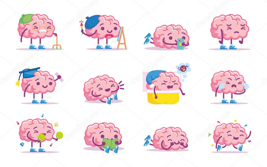 Isolated set group brain emoji