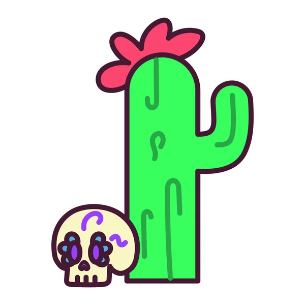 Odizolowane kaktusy z czaszką — Wektor stockowy