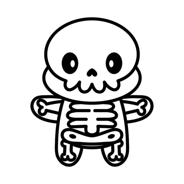 Απομονωμένος χαριτωμένος σκελετός Kawaii — Διανυσματικό Αρχείο