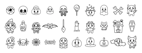 Set of halloween kawiaii icons — Stock Vector