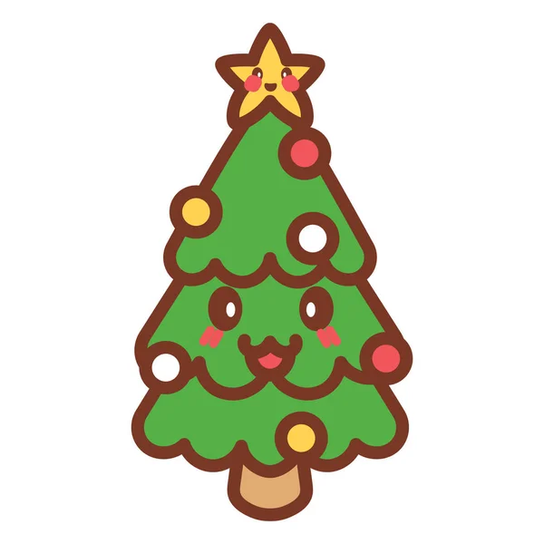 Isolé arbre de Noël kawaii — Image vectorielle