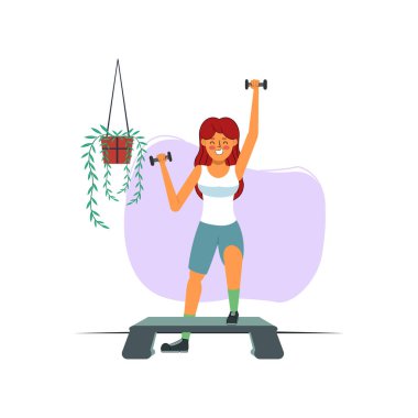 Egzersiz yapan yalnız bir kadın.