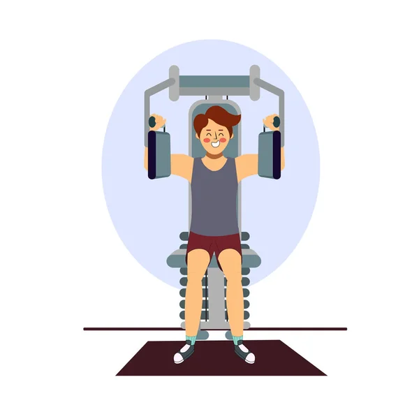 Hombre aislado en una máquina de gimnasio — Vector de stock