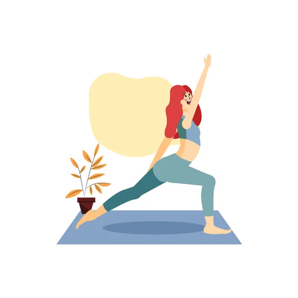 Frau praktiziert Yoga zu Hause — Stockvektor