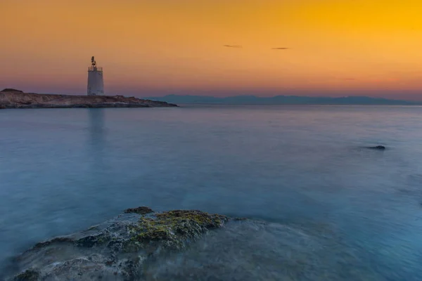 Old Small Lighthouse Aegina Island Saronic Gulf Greece Sunset — Stock Photo, Image