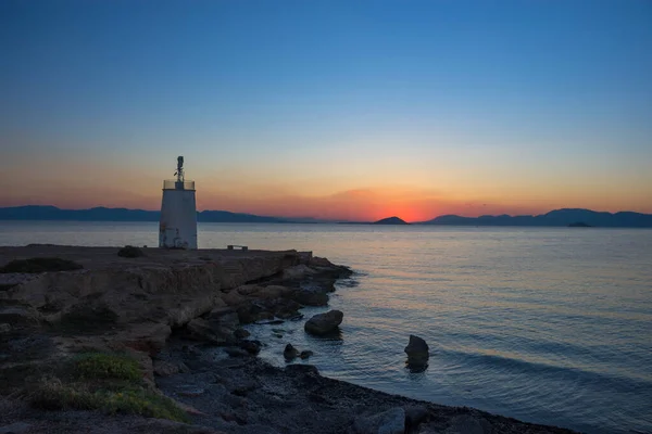 Old Small Lighthouse Aegina Island Saronic Gulf Greece Sunset — Stock Photo, Image