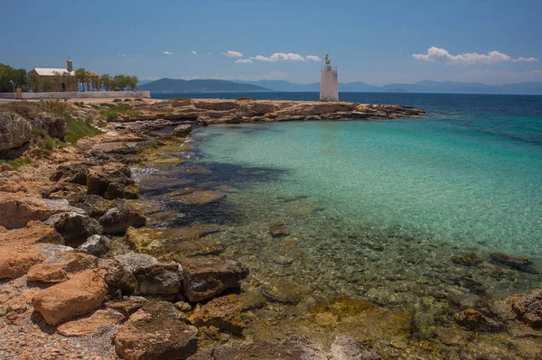 Costa Selvagem Ilha Aegina Com Águas Claras Azuis Mar Mediterrâneo — Fotografia de Stock