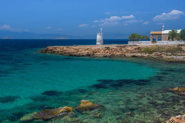 Den Vilda Kusten Aegina Med Klart Och Blått Vatten Medelhavet — Stockfoto