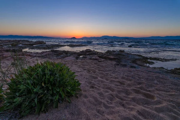 Wilde Küste Der Ägina Saronischer Golf Griechenland Bei Sonnenuntergang — Stockfoto