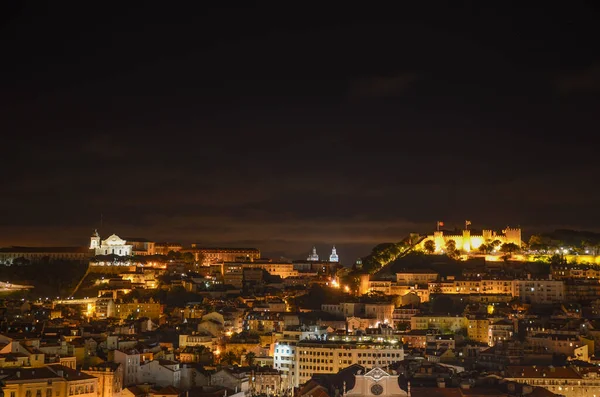 Vista Noturna Cidade Velha Castelo São Jorge Partir Miradouro Lisboa — Fotografia de Stock