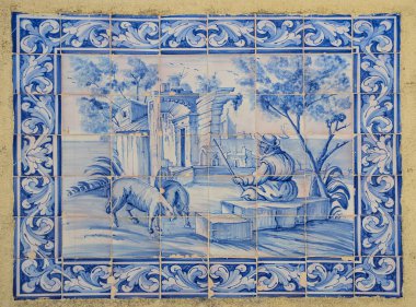 Portekiz 'den, Lizbon, Portekiz' deki evleri dekore eden renkli seramik fayanslardan yapılmış 