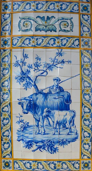 Antiguos Azulejos Típicos Portugal Llamados Azulejos Hechos Con Azulejos Cerámica — Foto de Stock