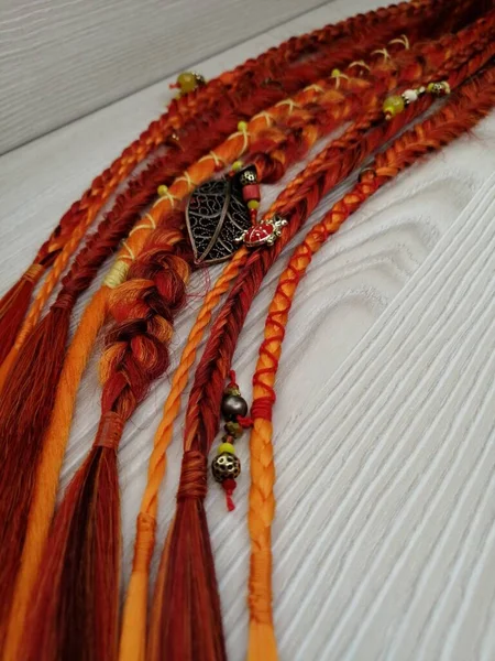 African braids with kanekalon at close range with beads — Stock Photo, Image