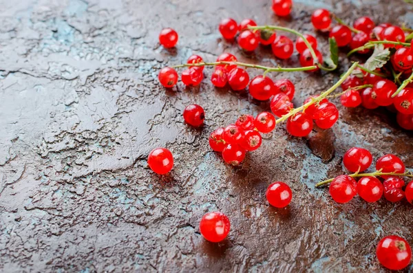 Ripe Fresh Red Currant Berries Dark Rustic Background Top View — Stock Photo, Image