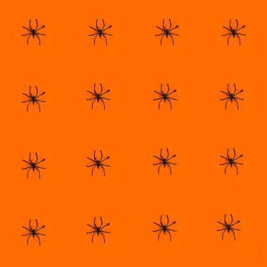 Cadılar Bayramınız Kutlu Olsun! Turuncu zemin üzerine siyah örümcek ile Seamless modeli