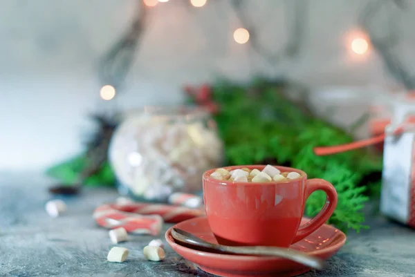 Red Cup Homemade Christmas Hot Chocolate Christmas Winter Holidays Fir — стоковое фото