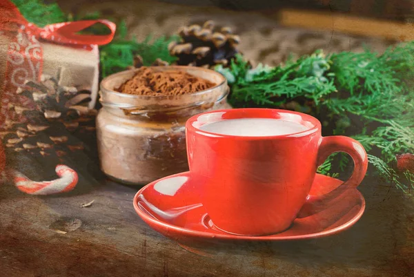 Red Cup Homemade Christmas Hot Chocolate Para Las Vacaciones Navidad — Foto de Stock