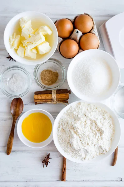 Набор Ингредиентов Приготовления Праздничного Пасхального Пряничного Печенья Масло Мука Сахар — стоковое фото