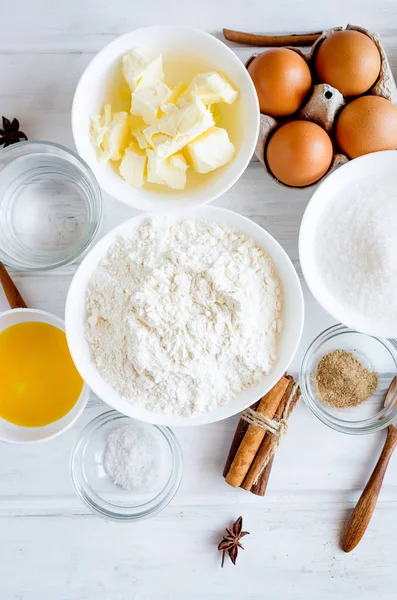 Conjunto Ingredientes Para Cocinar Galletas Pan Jengibre Pascua Festivas Mantequilla —  Fotos de Stock