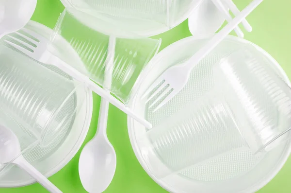 White plastic disposable tableware — Stock Photo, Image